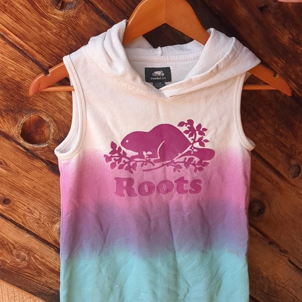 Roots Dress Ombre Pink White Blue Hooded Sleeveless Cotton Terry Large - Picture 2 of 8